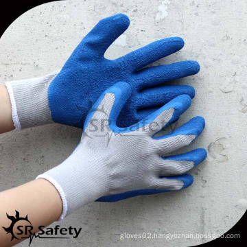 SRSAFETY 10 gauge grey polyester liner coated blue safety gloves latex manufacture,crinkle finish /working glove/safety glove